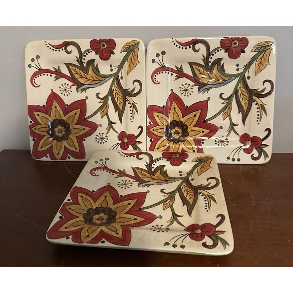 Pier One 1 Imports CARYNTHUM, Set of 3 Square Earthenware Salad Plates 9”